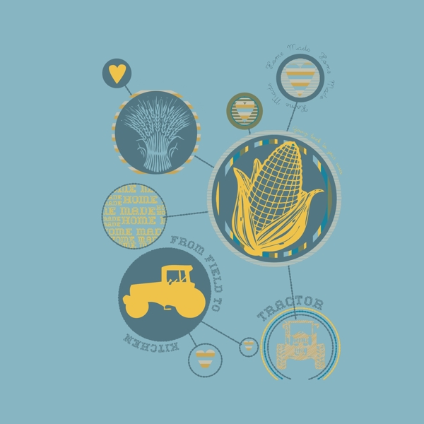 印花矢量图生活元素玉米车小麦免费素材