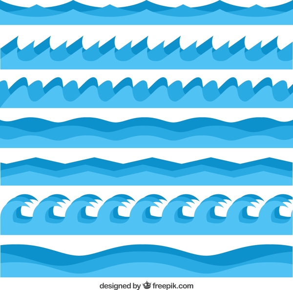 7款蓝色海浪设计矢量图