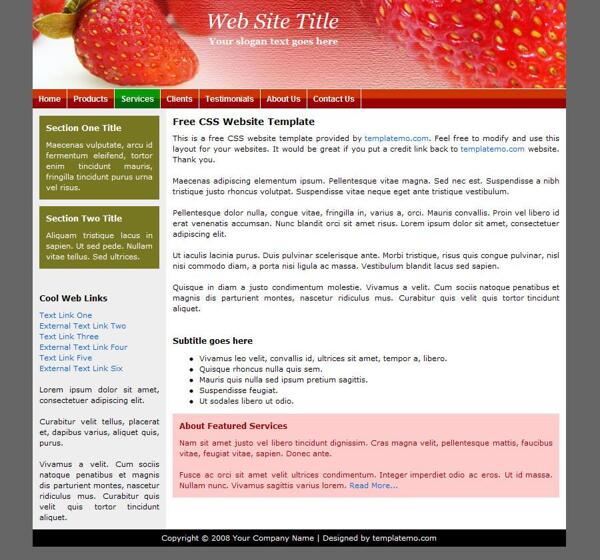 草莓销售css网站模版图片