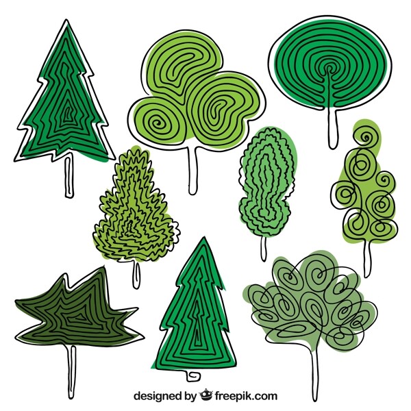 9款彩绘树木设计矢量素材