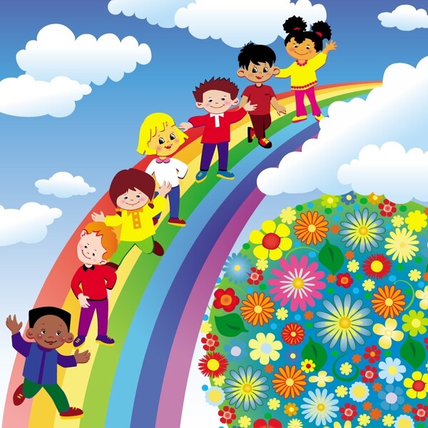 儿童彩虹设计矢量图01
