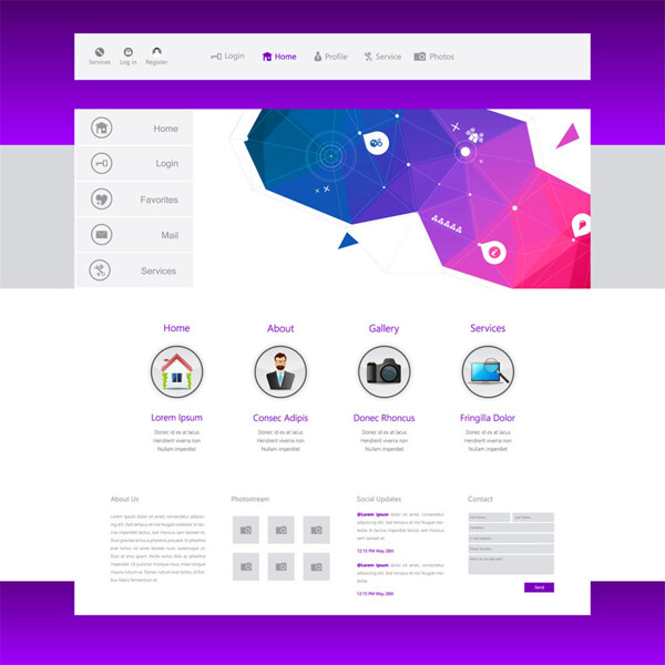 紫色多边形网页模板图片