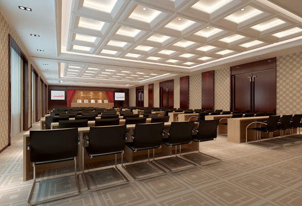 现代时尚大气大会议室木质门工装装修效果图