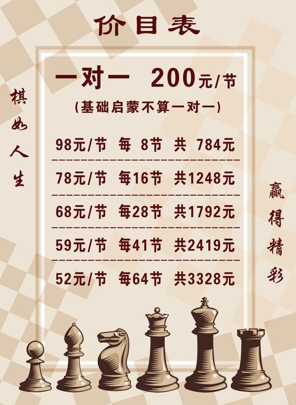 国际象棋价目表