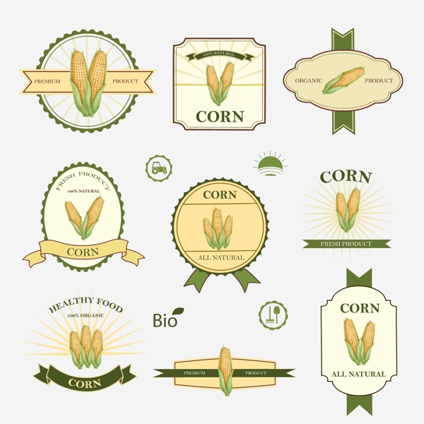 玉米产品标签矢量图图片