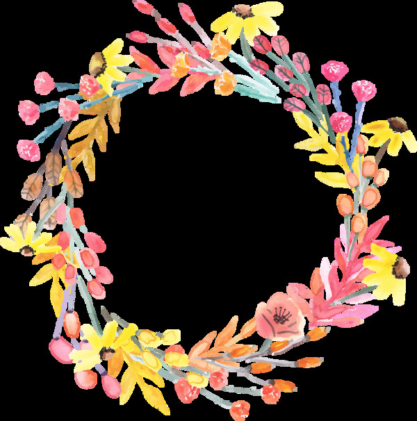 粉色树叶手绘花环装饰元素