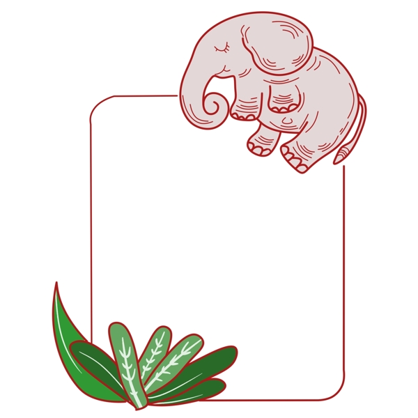 手绘大象边框插画