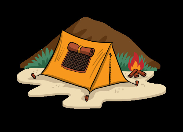 野外露营的帐篷与篝火png元素