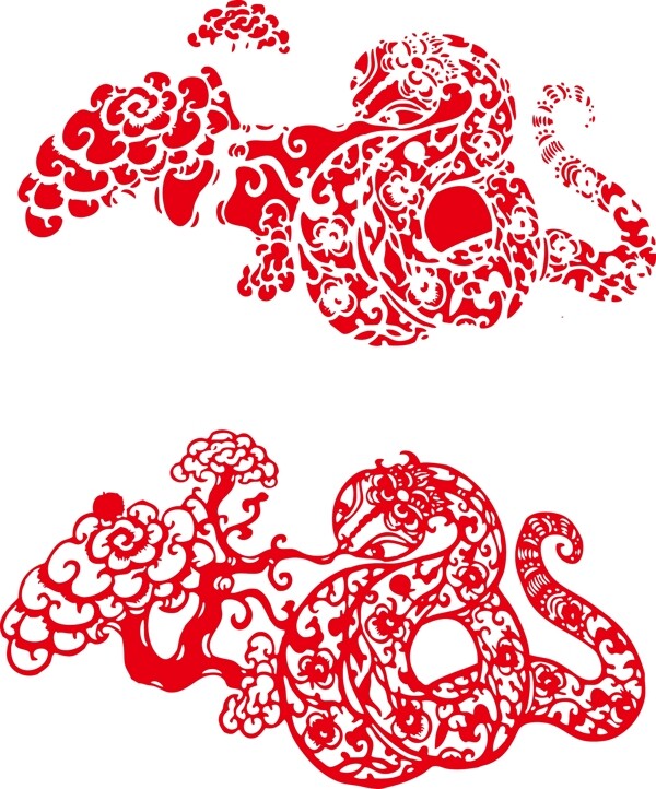 中国传统蛇形剪纸花纹