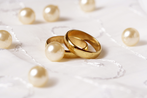 珍珠与黄金戒指背景图片