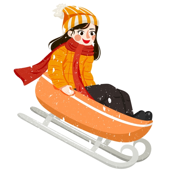 坐雪橇滑雪的女孩彩绘设计可商用元素