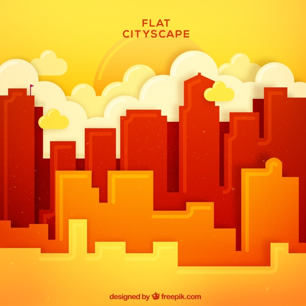 创意橙色城市建筑风景矢量