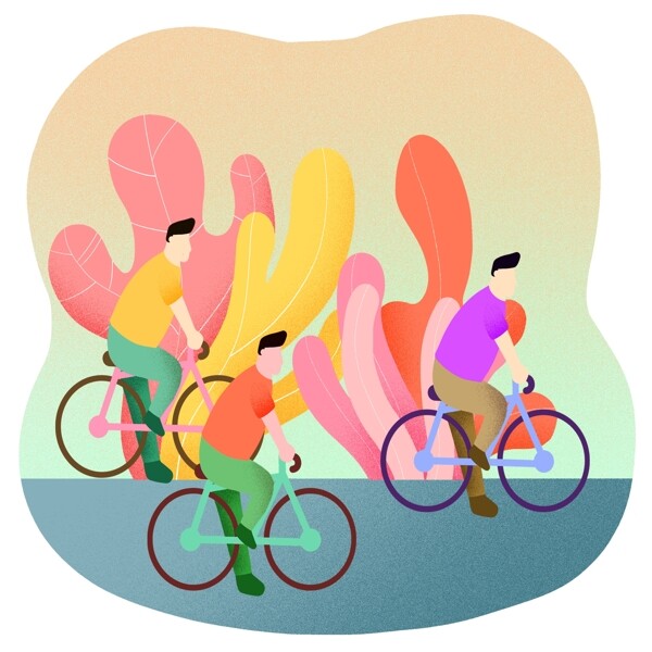 扁平风骑自行车插画
