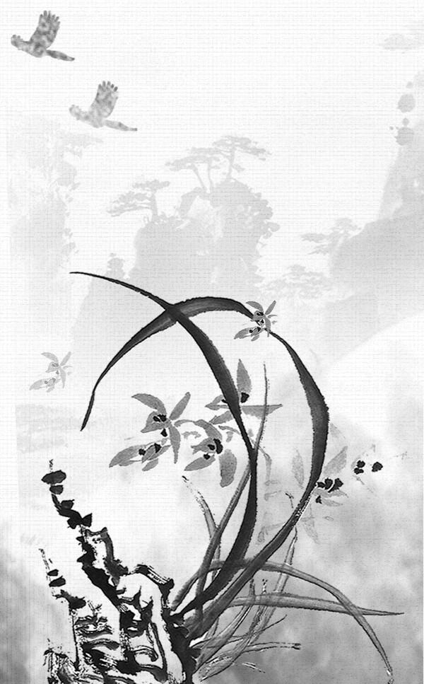 2210意境中国风梅兰竹菊水墨插画装饰画