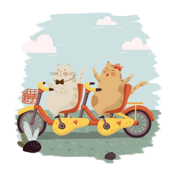 卡通春分节气猫咪骑自行车