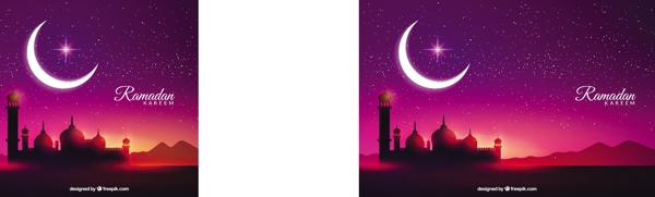 斋月卡里姆与月亮和清真寺的背景