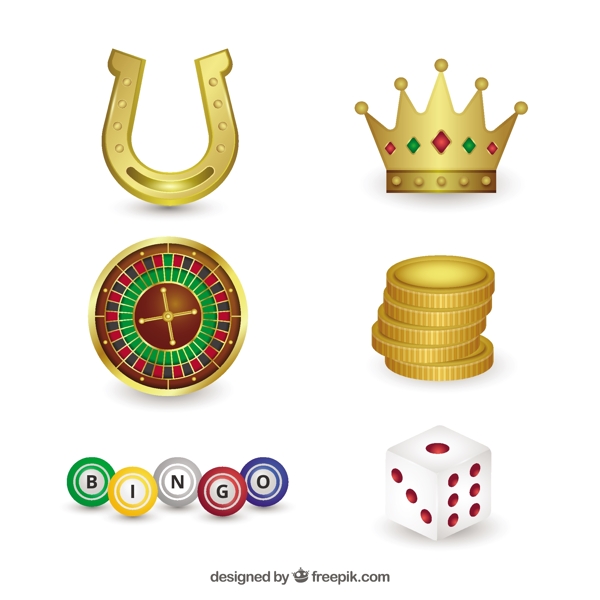 手绘各种赌场元素皇冠矢量素材
