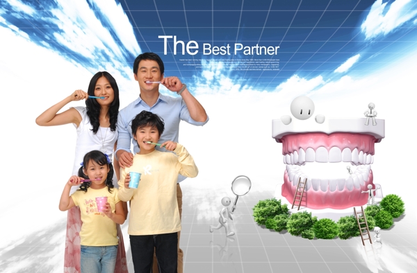 爱护牙齿幸福家庭PSD素材