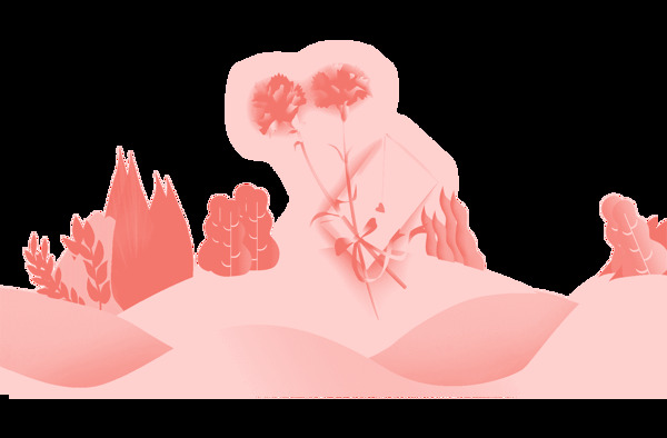 卡通粉色山川花朵png元素