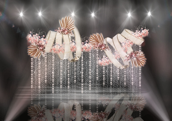 粉色创意浪漫圆环装饰花海星光婚礼效果图