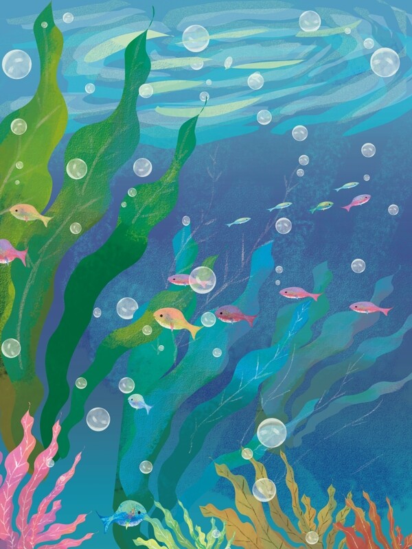 彩绘清新海底世界背景设计