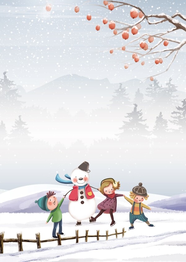 冬季雪地儿童雪人背景设计