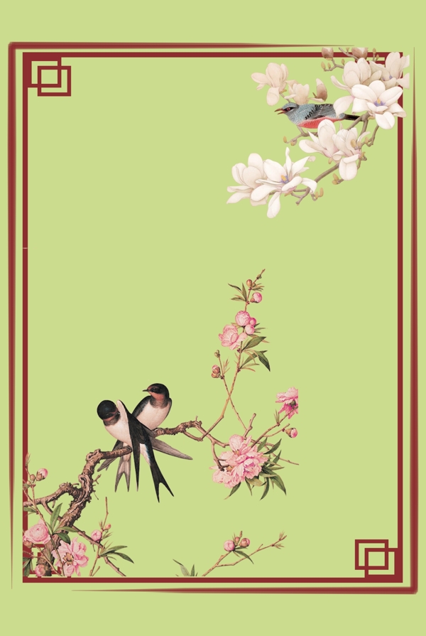 花卉花鸟工笔画海报背景图
