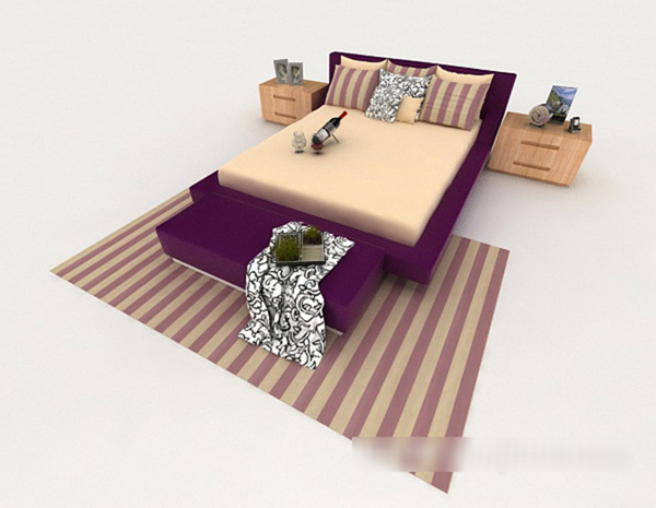 现代风格简单双人床3d模型下载