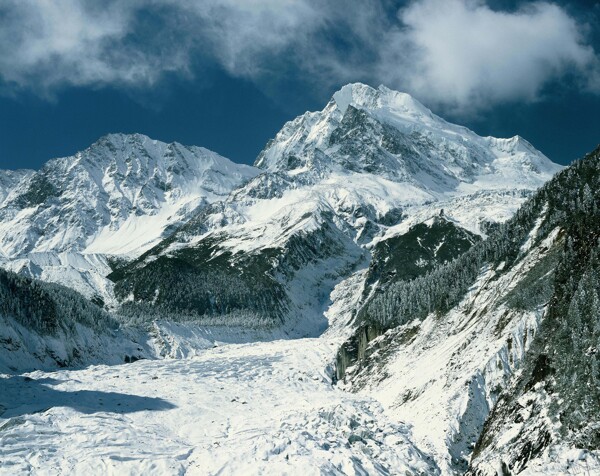 蓝天下的雪山高清风景图片图片