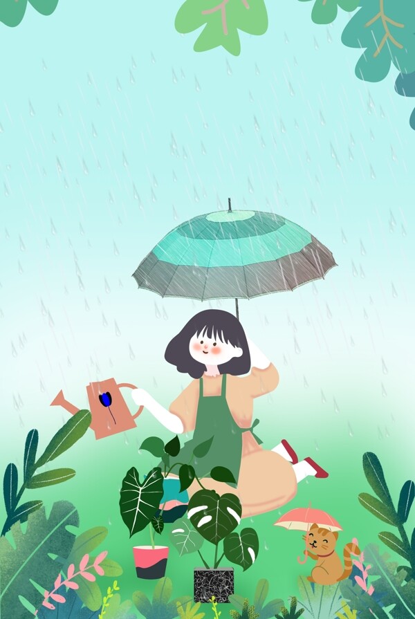 雨水节气春天海报背景