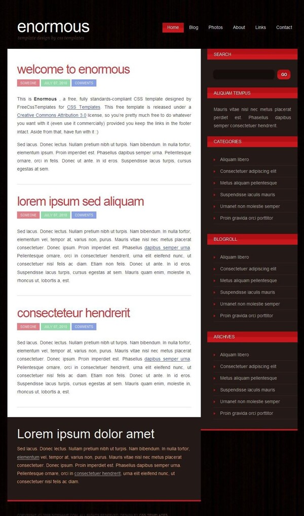 红黑信息日志网页模板