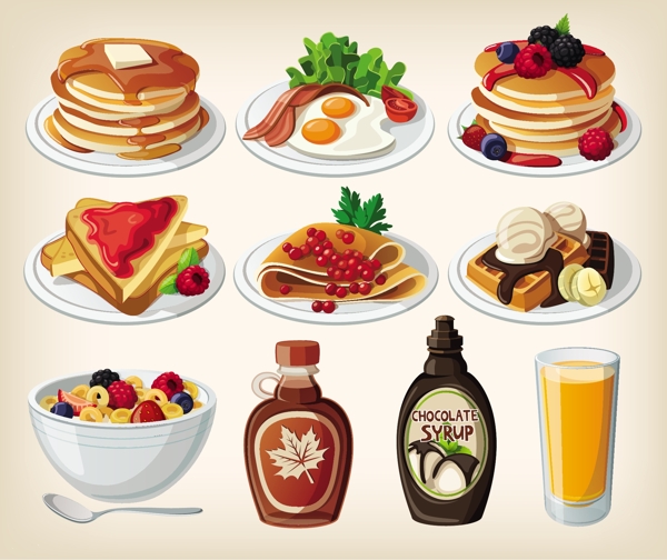 卡通早餐食品向量集