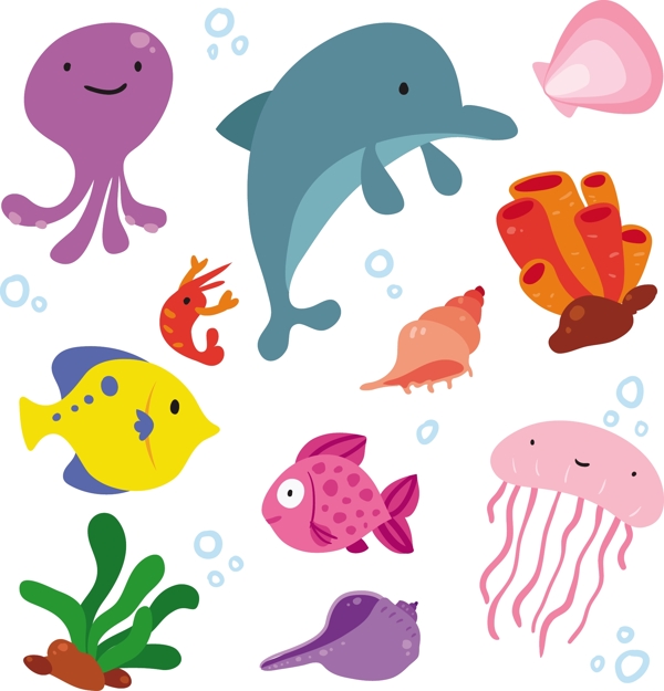 海洋生物的插图收集