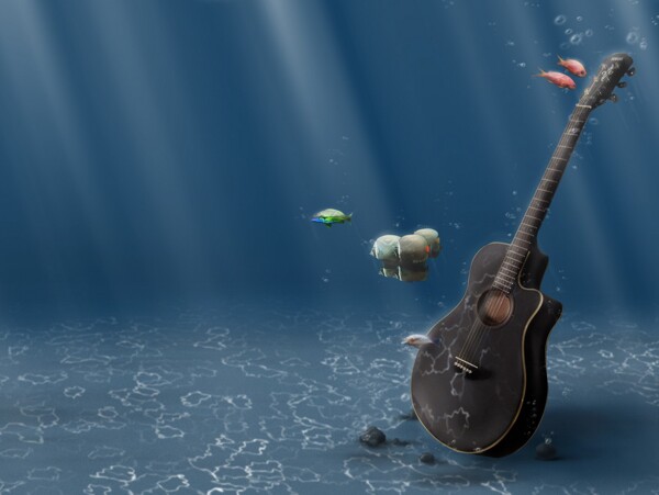 水中的吉他图片
