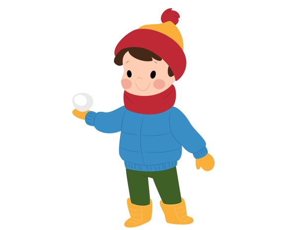 卡通儿童玩雪球元素