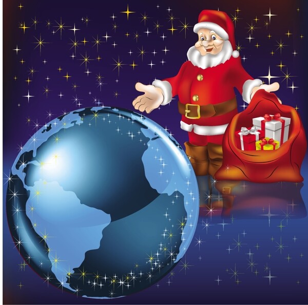 蓝色地球圣诞老人圣诞背景图片