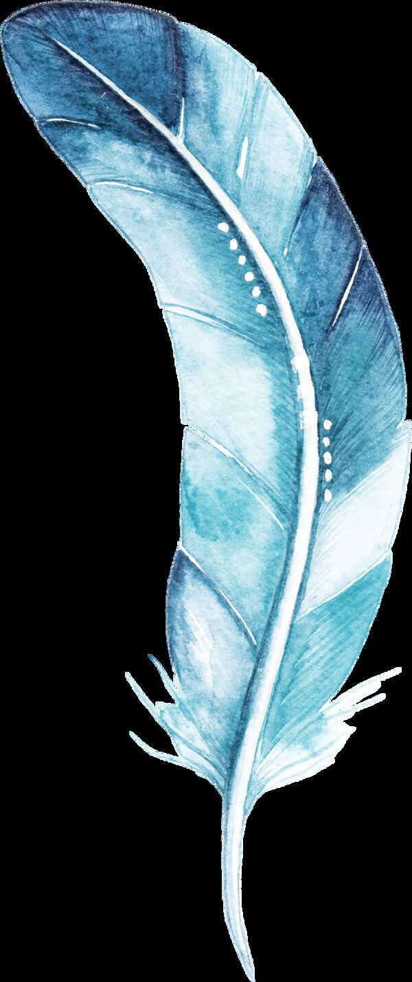 蓝色羽毛卡通水彩精美透明素材
