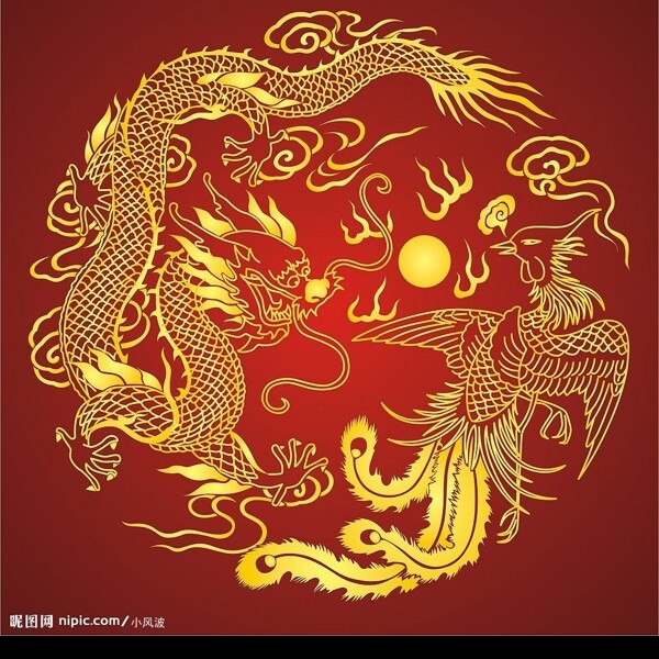 中国古典龙凤戏珠图