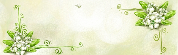 绿色手绘水彩花卉图