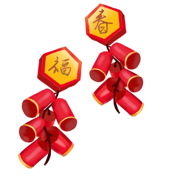 可商用红色喜庆中国风新年可爱鞭炮装饰图案