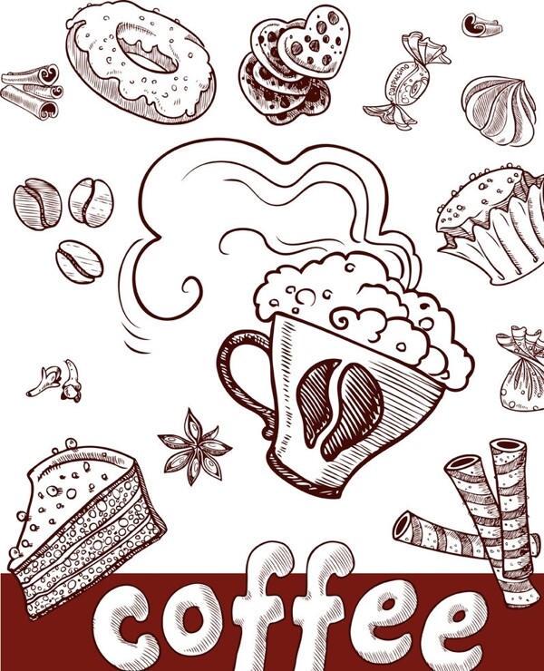 素描咖啡蛋糕图片