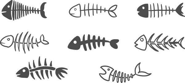 线描卡通鱼骨头图案元素