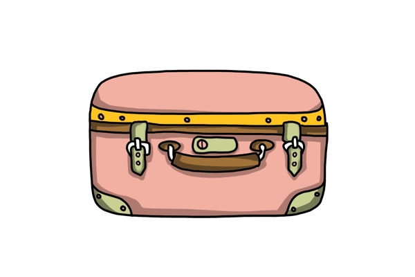 粉色行李箱手绘插画