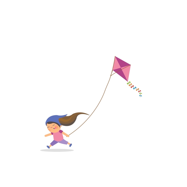 粉红色衣服卡通小人放风筝素材
