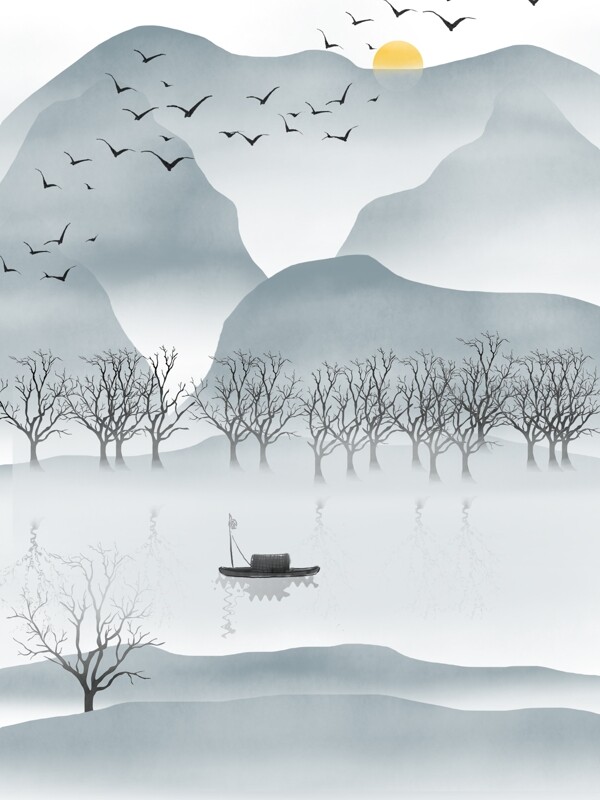 中式浓雾山水意境装饰画
