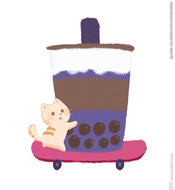 奶茶小猫插画图片