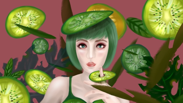 夏日水果系列之绿帽玩世不恭的奇异果女孩