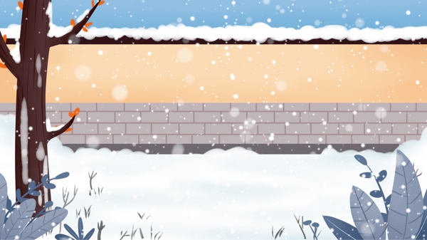 简约冬天围墙上的雪背景素材