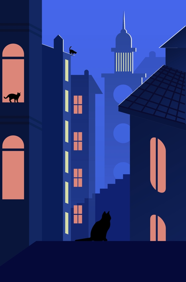 午夜里在城市游荡的猫们