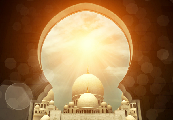 美丽清真寺与梦幻光斑图片